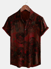 Men's Retro Floral Button Up Casual Short Sleeve Shirt
