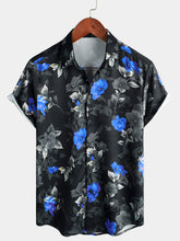 Men's Summer Casual Blue Floral Button Up Short Sleeve Holiday Cool Beach Shirt