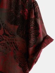 Men's Retro Floral Button Up Casual Short Sleeve Shirt