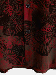 Men's Retro Floral Button Up Casual Short Sleeve Shirt