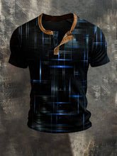 Men'S Vintage-Style Color-Block Short-Sleeved T-Shirt With Henley Collar