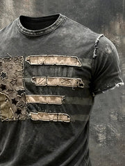 Men's Retro Washed Distressed Crew Neck Short-Sleeve Top