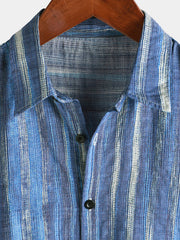 Men's Retro Blue Striped Holiday Short Sleeve Shirt