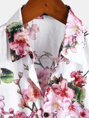 Men's Flower Print Cotton Hawaiian Short Sleeve Shirt