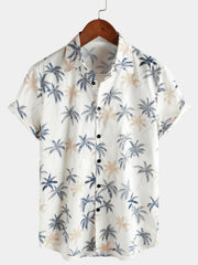 Men‘s 100% Cotton Hawaiian Palm Tree Short Sleeve Button Beach Shirts