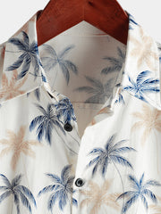 Men‘s 100% Cotton Hawaiian Palm Tree Short Sleeve Button Beach Shirts