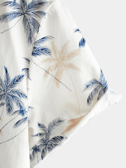 Men‘s 100% Cotton Hawaiian Palm Tree Short Sleeve Button Beach Shirts