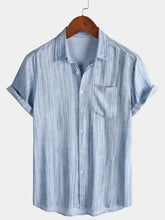 Men’s Light Blue Striped Short Sleeve Breathable Cool Casual Summer Shirt