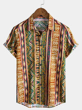 Men’s Tribal Striped Short Sleeve Vintage Casual Shirt