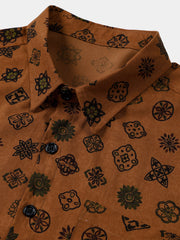 Men’s Vintage Orange Geometric Casual Breathable Short Sleeve Shirt