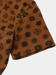 Men’s Vintage Orange Geometric Casual Breathable Short Sleeve Shirt