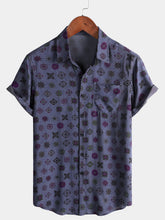 Men’s Vintage Purple Geometric Casual Breathable Short Sleeve Shirt