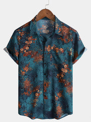Men’s Retro Resort Vacation Holiday Party Pattern Casual Short Sleeve Shirt