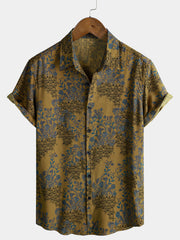 Men's Breathable Lightweight Short Sleeve Bohemian Vine Floral Resort Shirt