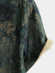 Men's Rayon Green Rose Print Vintage Short Sleeve Shirt