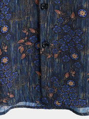 Men's Vintage Blue Floral Print Short Sleeve Shirt