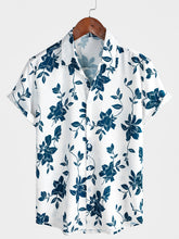 Men's Blue Floral Summer Holiday Button Up Short Sleeve Shirt