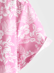 Men's Pink Cotton Hawaiian Floral Button Up Summer Short Sleeve Shirt