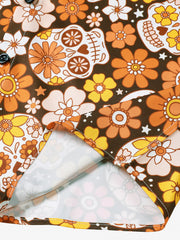 Men's Sugar Skull Floral Daisy Print Holiday Short Sleeve Shirt