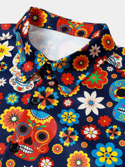 Men's Sugar Skull Punk Rock Holiday Beach Short Sleeve Shirt
