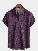 Men's Retro Pattern Casual Purple Soft Short Sleeve Shirt