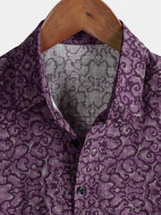 Men's Retro Pattern Casual Purple Soft Short Sleeve Shirt