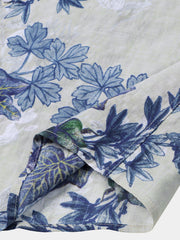 Men's White Blue Botanical Print Casual Short Sleeve Shirt