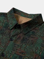 Men's Green Vintage Abstract Geometric Print Casual Short Sleeve Shirt