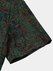 Men's Green Vintage Abstract Geometric Print Casual Short Sleeve Shirt