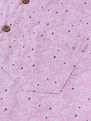 Men’s Summer Flamingo Short Sleeve Button Down Lightweight Beach Shirt