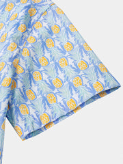 Men’s Casual Pineapple Print Short Sleeve Breathable Beach Shirt