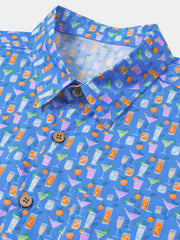 Men’s Cocktail Print Short Sleeve Button Down Breathable Casual Summer Shirt