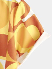 Men's Summer Retro Button Up Vintage Orange 70s Geometric Summer Beach Cool Short Sleeve Shirt