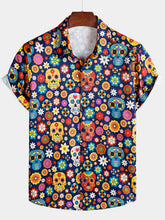 Men's Sugar Skull Punk Rock Holiday Beach Short Sleeve Shirt