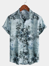 Men's Botanical Print Holiday Short Sleeve Shirt