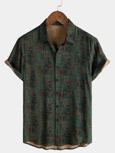 Men's Green Vintage Abstract Geometric Print Casual Short Sleeve Shirt