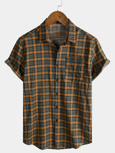Men's Vintage Plaid Casual Pocket Short Sleeve Shirt