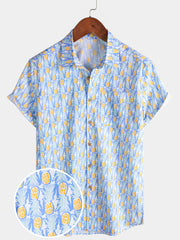 Men’s Casual Pineapple Print Short Sleeve Breathable Beach Shirt