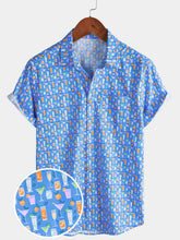 Men’s Cocktail Print Short Sleeve Button Down Breathable Casual Summer Shirt