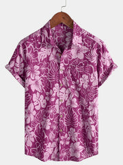 Men’s Lightweight Cool Hibiscus Print Short Sleeve Vacation Shirt