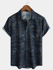 Men's Summer Retro Floral Print Pocket Short Sleeve Shirt