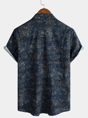 Men's Summer Retro Floral Print Pocket Short Sleeve Shirt