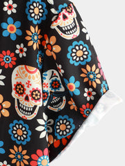 Men's Sugar Skull Punk Rock Holiday Cool Beach Short Sleeve Summer Shirt
