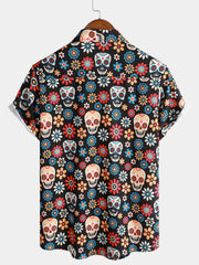 Men's Sugar Skull Punk Rock Holiday Cool Beach Short Sleeve Summer Shirt