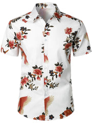 Men's Casual Flower Print Hawaiian Short Sleeve Shirt