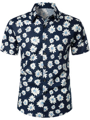 Men's Floral Daisy Print Tropical Hawaiian Cotton Flower Shirt