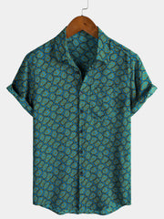 Men's Abstract Blue Short Sleeve Pocket Shirt