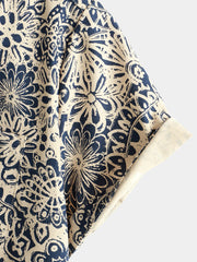 Men's Retro Floral Pocket Short Sleeve 70s Paisley Print Vintage Button Up Shirt