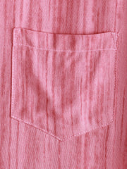 Men's Breathable Short Sleeve Pocket Pink Striped Shirt