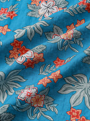 Men's Blue Tropical Floral Print Casual Beach Short Sleeve Shirt